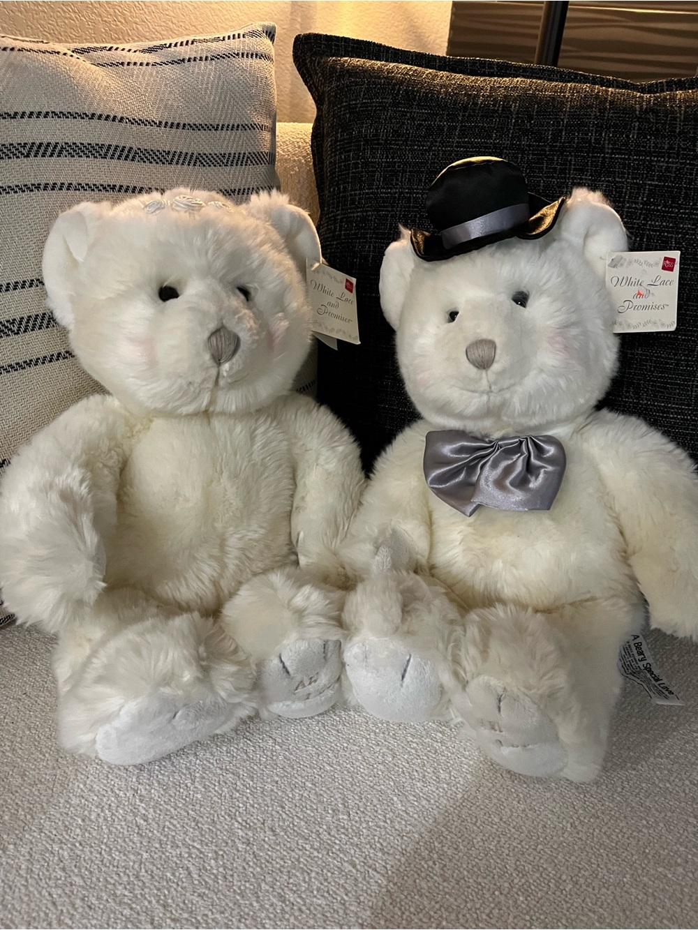 Vintage 90s Russ White Lace & Promises Wedding Teddy Bear Couple Plush NWT